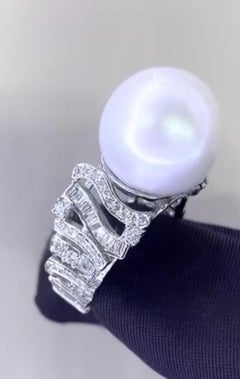 GIT Certified South Sea Pearl Diamonds 18K Gold Ring