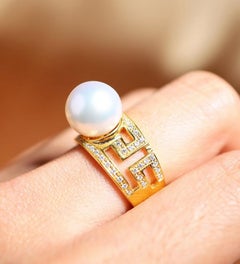 Designer Nikabell 14K Gold South Sea Pearl & Diamond Ring, 0.40ct