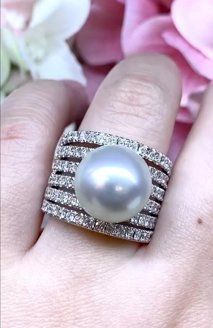 Women's or Men's GIT Certified South Sea Pearl Diamonds 18K Gold Ring For Sale