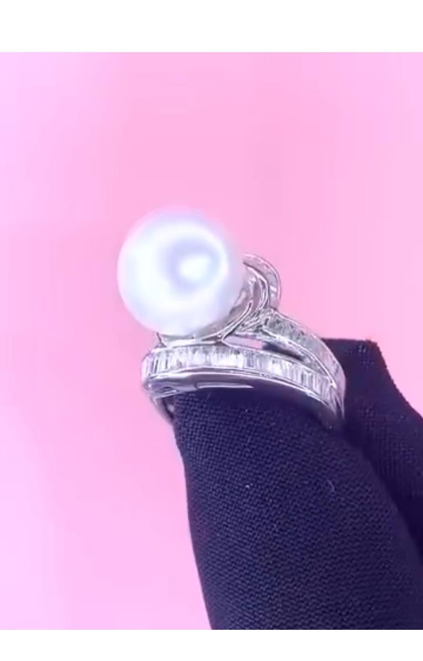 da uomo o donna Anello con diamanti di perle dei mari del sud certificati GIT in oro 18 carati in vendita