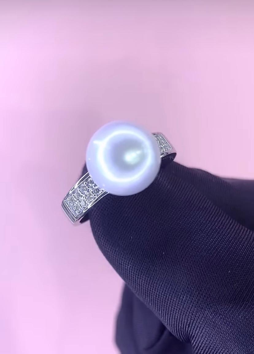 GIT Certified South Sea Pearl Diamonds 18K Gold Ring For Sale 1