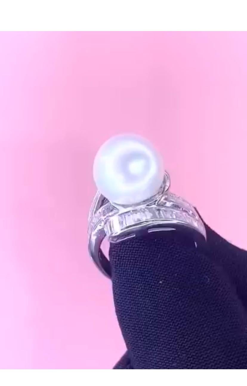 Anello con diamanti di perle dei mari del sud certificati GIT in oro 18 carati in vendita 1
