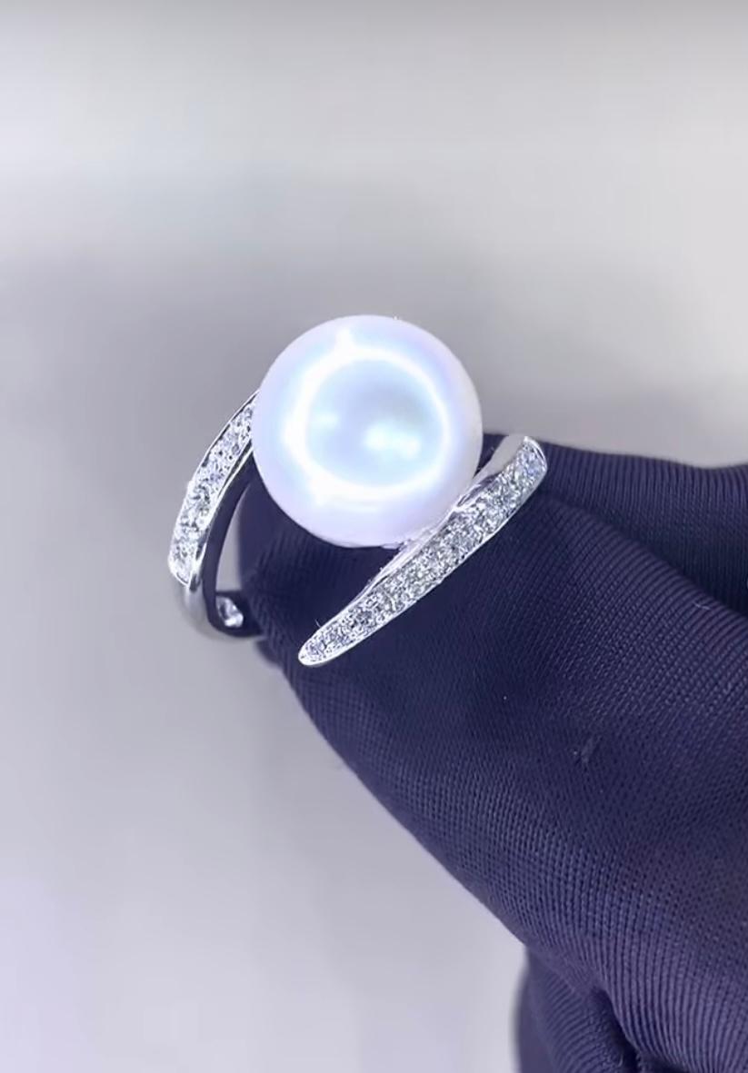 Anello con diamanti di perle dei mari del sud certificati GIT in oro 18 carati in vendita 1