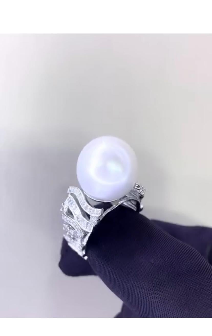 Anello con diamanti di perle dei mari del sud certificati GIT in oro 18 carati in vendita 1