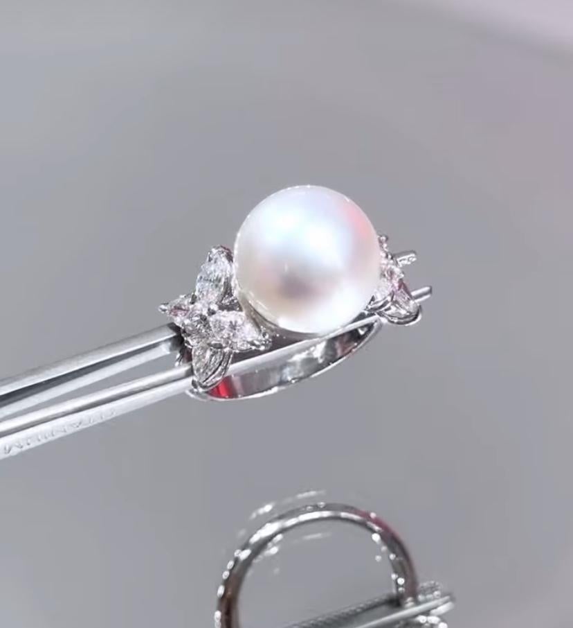 GIT Certified South Sea Pearl Diamonds 18K Gold Ring For Sale 1