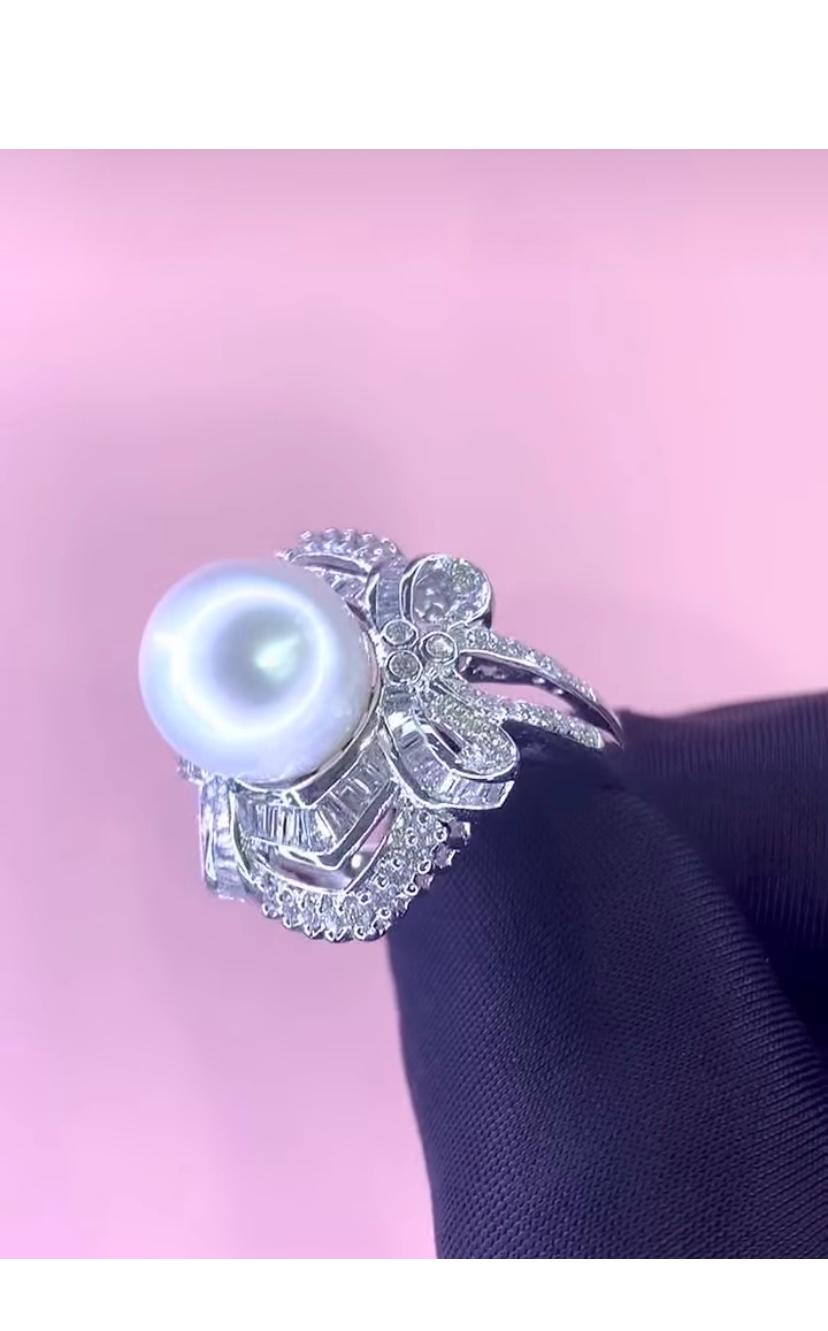 GIT Certified South Sea Pearl Diamonds 18k Gold Ring For Sale 2