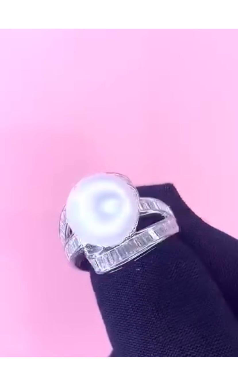 Anello con diamanti di perle dei mari del sud certificati GIT in oro 18 carati in vendita 2