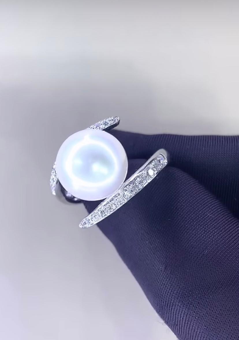 Anello con diamanti di perle dei mari del sud certificati GIT in oro 18 carati in vendita 2