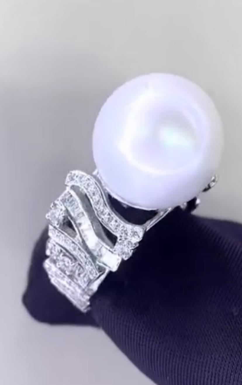Anello con diamanti di perle dei mari del sud certificati GIT in oro 18 carati in vendita 2
