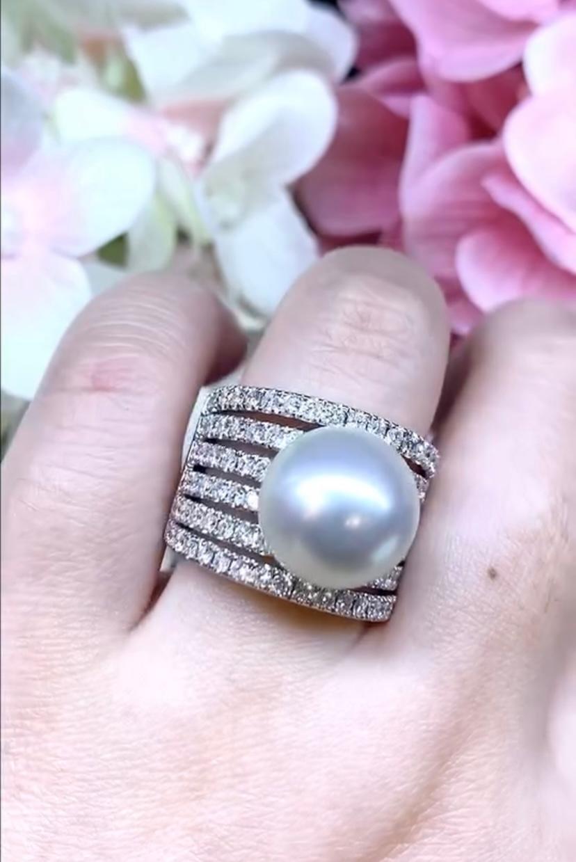 GIT Certified South Sea Pearl Diamonds 18K Gold Ring For Sale 3
