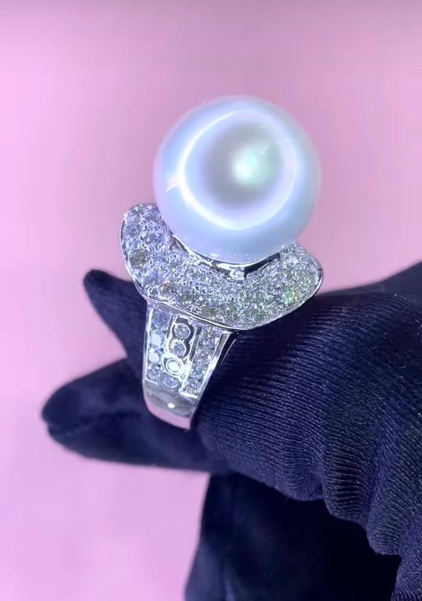GIT Certified South Sea Pearl Diamonds 18K Gold Ring For Sale 3
