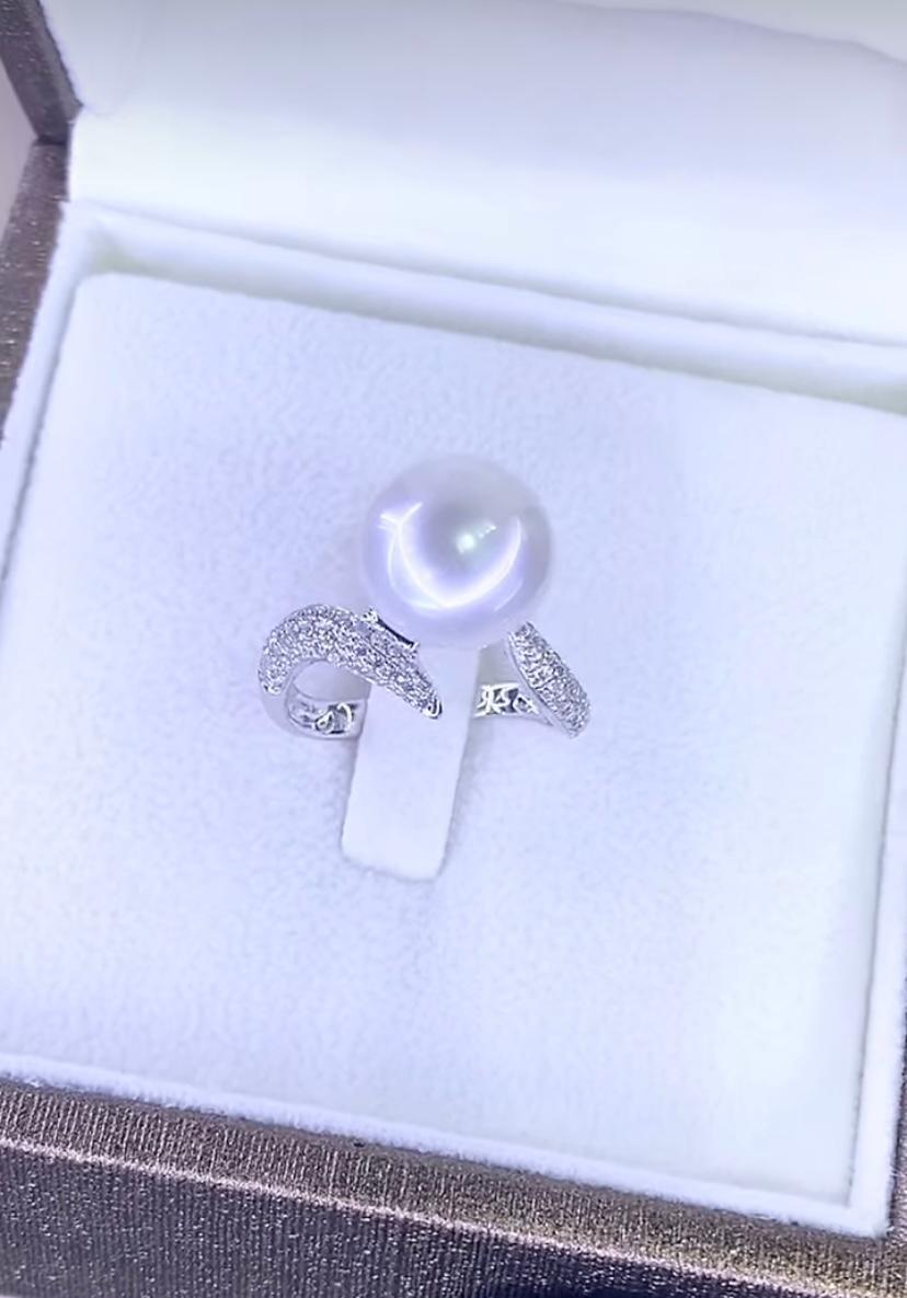 Anello con diamanti di perle dei mari del sud certificati GIT in oro 18 carati in vendita 3
