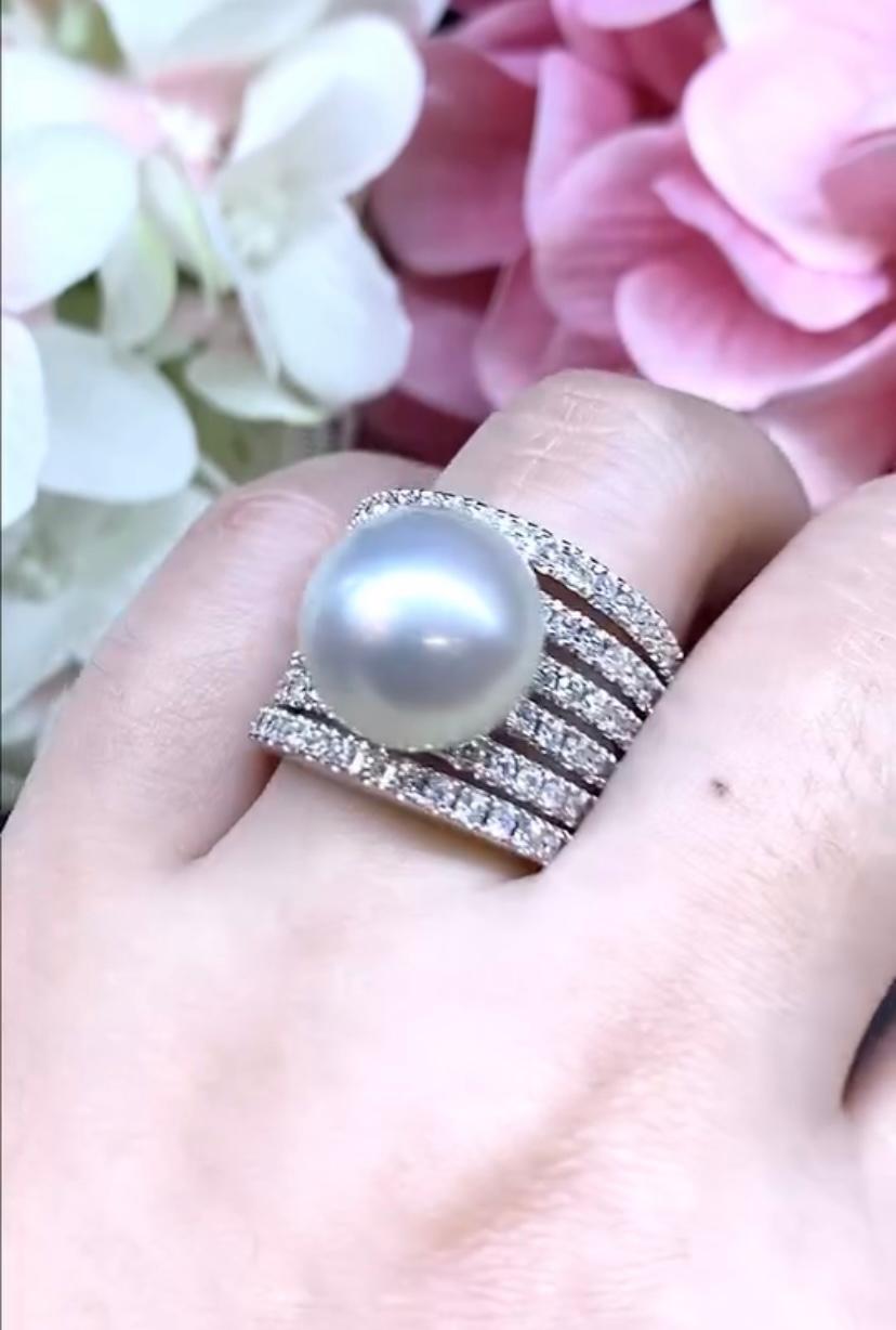 GIT Certified South Sea Pearl Diamonds 18K Gold Ring For Sale 4