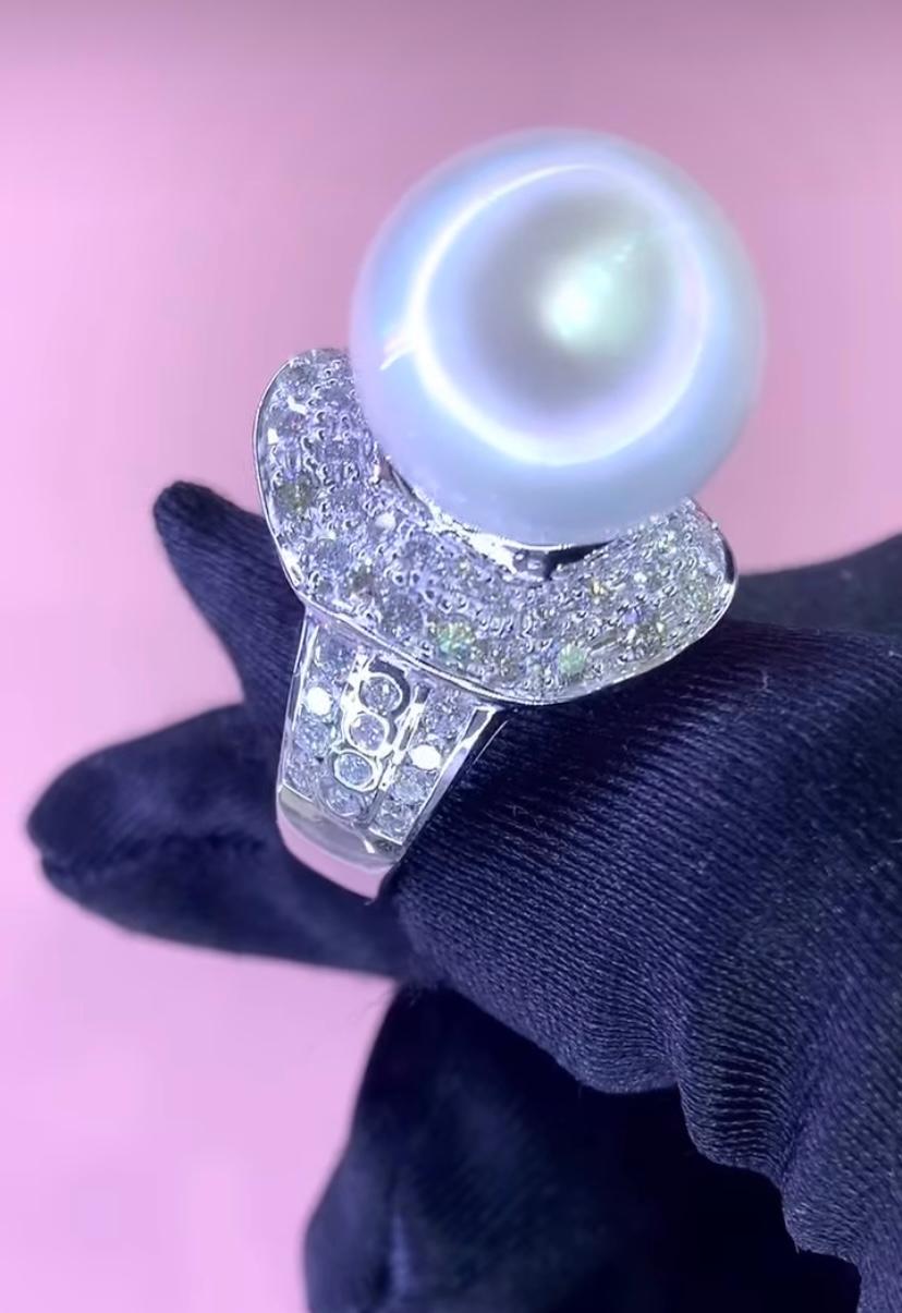 GIT Certified South Sea Pearl Diamonds 18K Gold Ring For Sale 5