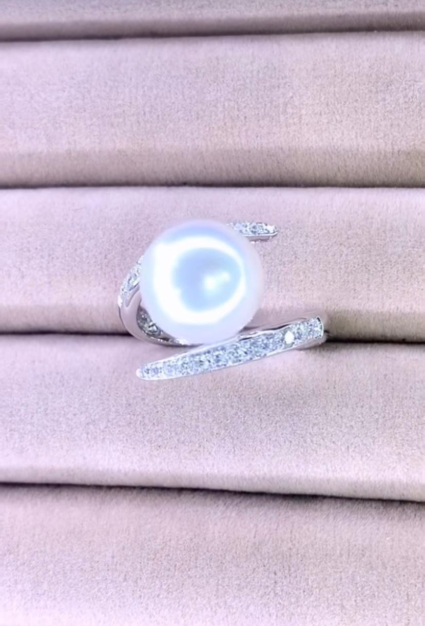 Anello con diamanti di perle dei mari del sud certificati GIT in oro 18 carati in vendita 5