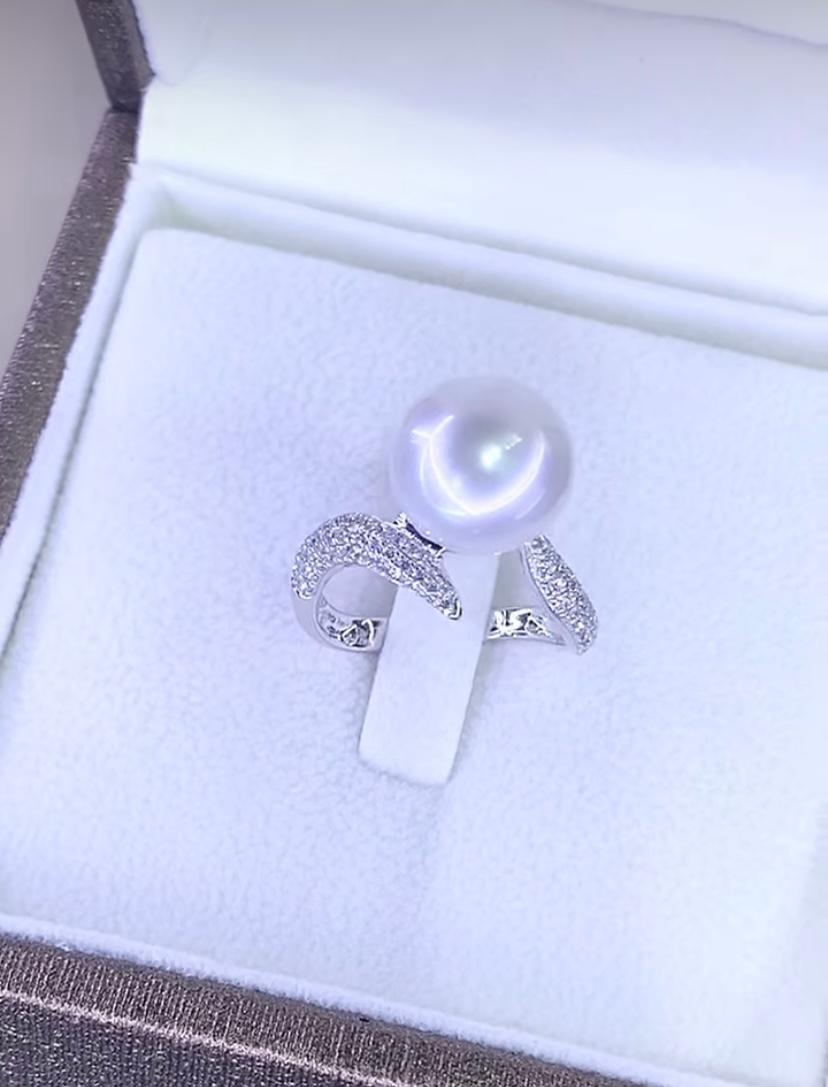 Anello con diamanti di perle dei mari del sud certificati GIT in oro 18 carati in vendita 5