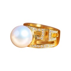 GIT Certified South Sea Pearl Diamonds 18K Gold Ring