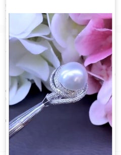 GIT Certified South Sea Pearl Diamonds 18K Gold Ring