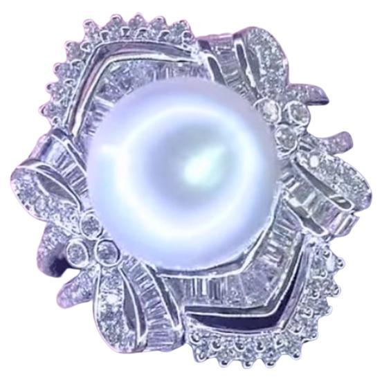 GIT Certified South Sea Pearl Diamonds 18k Gold Ring