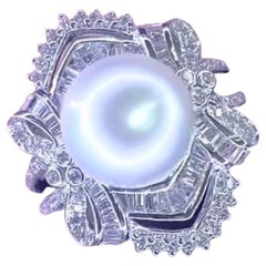 Anello con diamanti di perle dei mari del sud certificati GIT in oro 18 carati