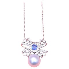 GIT Certified South Sea Pearl Sapphire Diamonds 18K Gold Pendant