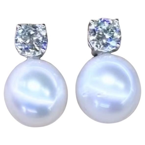 GIT Certified South Sea Pearls 1.00 Carat Diamonds 18k Gold Earrings For Sale