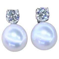 GIT Certified South Sea Pearls 1.00 Carat Diamonds 18k Gold Earrings