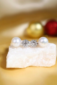 Designer Nikabell 18k Gold South Sea Pearl & 1.20ct Diamond Earrings