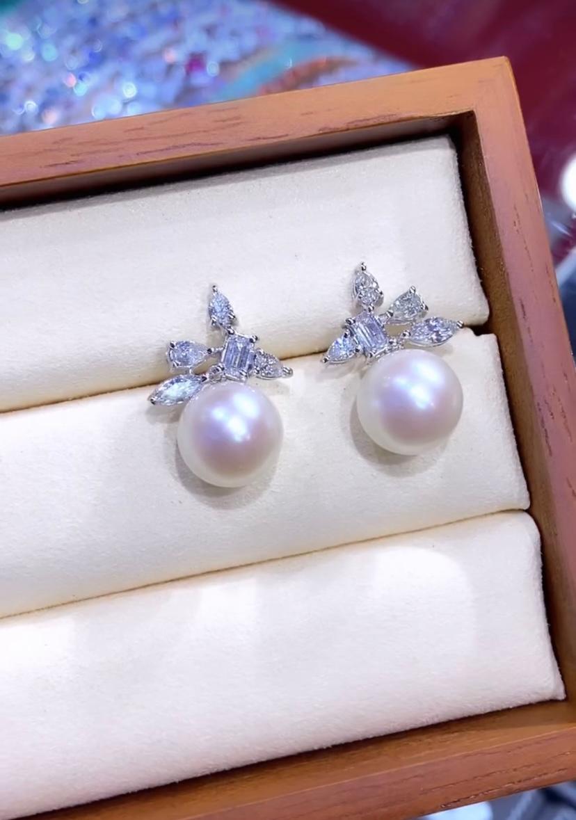 Perles des mers du Sud certifiées GIT  Boucles d'oreilles en or 18k avec 1,65 ct de diamants Pour femmes en vente