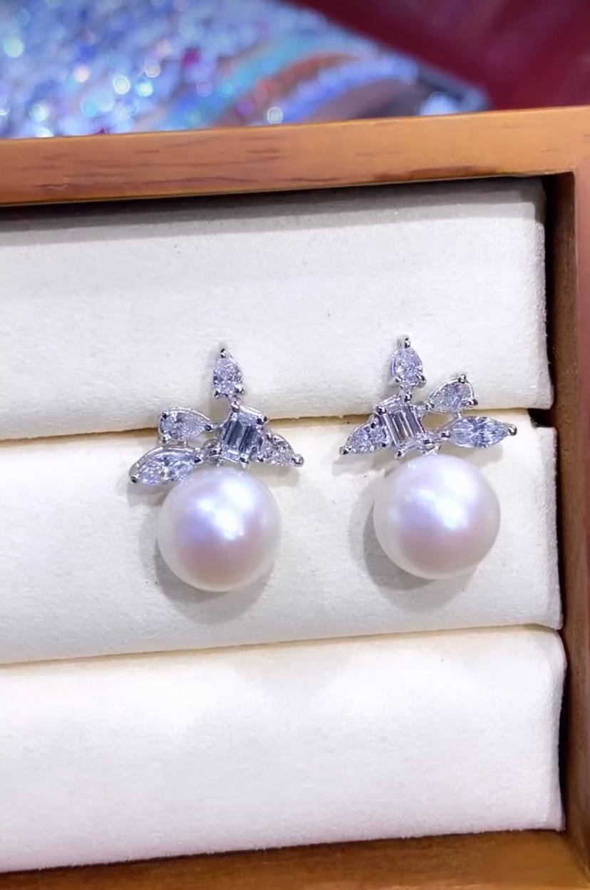 Perles des mers du Sud certifiées GIT  Boucles d'oreilles en or 18k avec 1,65 ct de diamants en vente 2