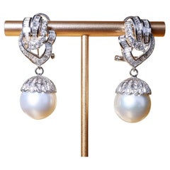 GIT Pendientes de oro de 18 quilates con perlas del mar del Sur certificadas y diamantes de 2,50 quilates