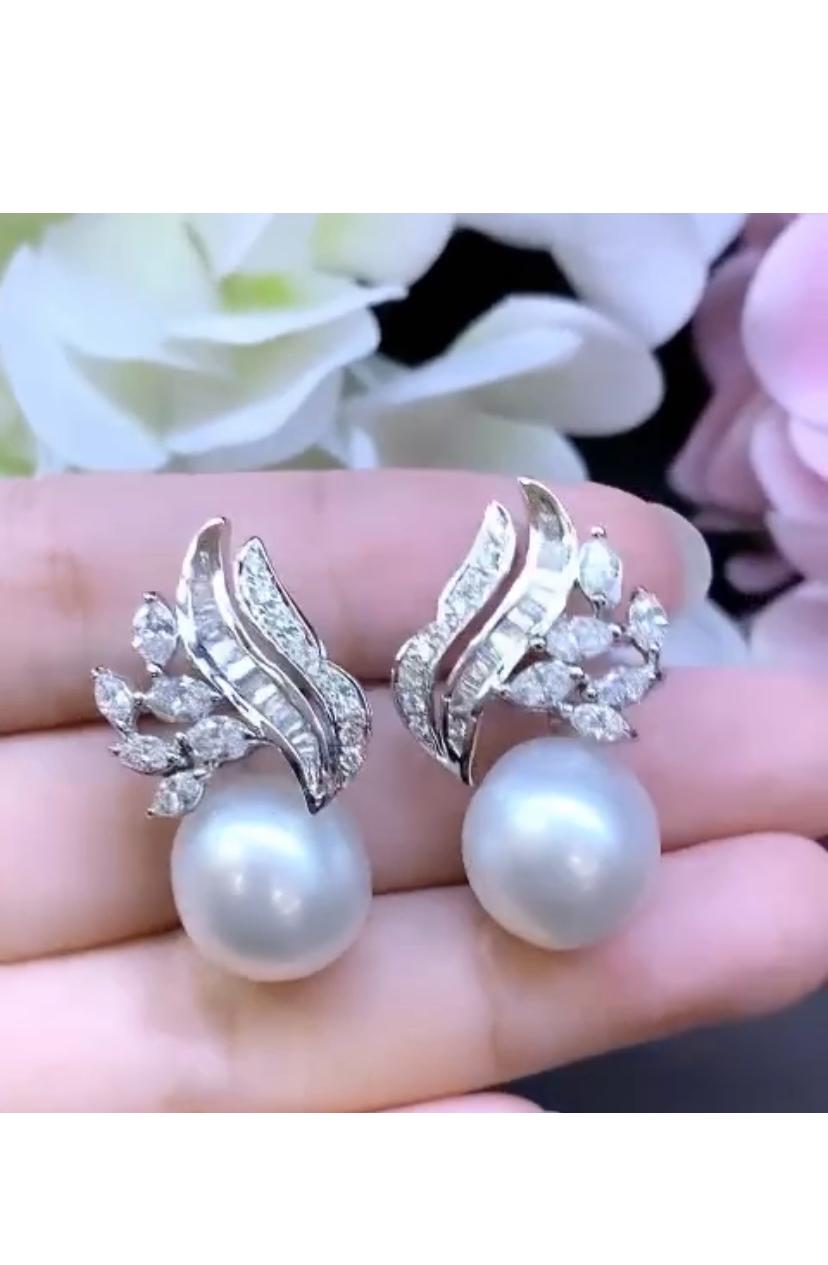 GIT Certified South Sea Pearls  2.60 Diamonds 18k Gold Earrings For Sale 1