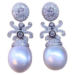 Perles des mers du Sud certifiées GIT  Boucles d'oreilles en or 18 carats de 2,78 carats de diamants
