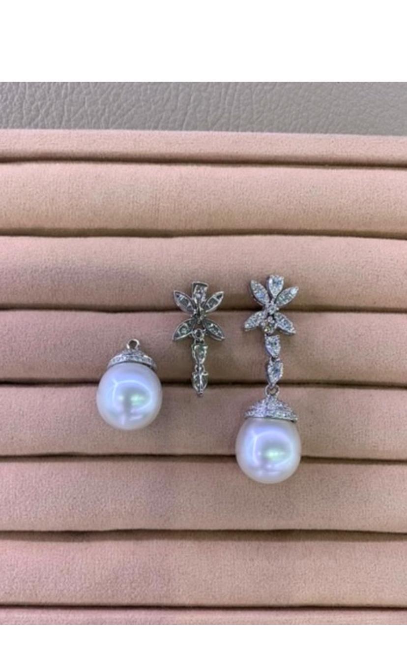 GIT Certified South Sea Pearls 2.80 Ct Diamonds 18K Gold Earrings For Sale 1
