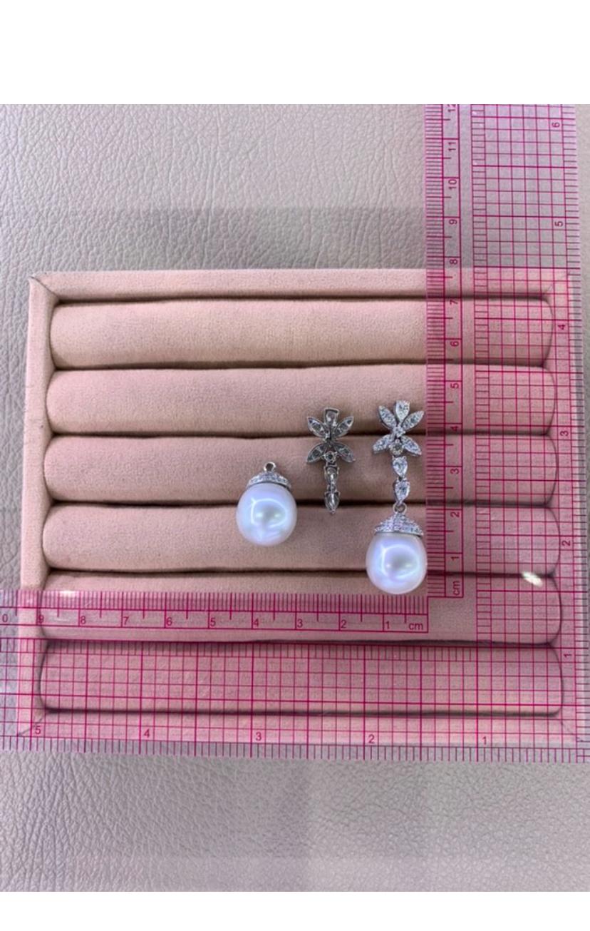 GIT Certified South Sea Pearls 2.80 Ct Diamonds 18K Gold Earrings For Sale 2