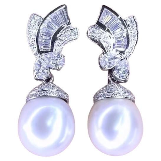GIT Certified South Sea Pearls 2.90 Carat Diamonds 18K Gold Earrings