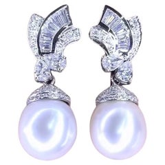 GIT-zertifizierte Südseeperlen 2,90 Karat Diamanten 18K Gold Ohrringe