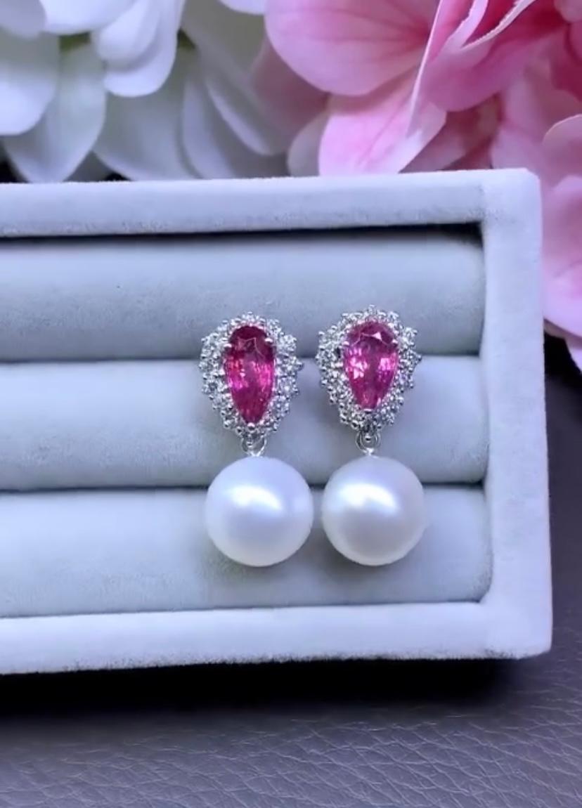 Boucles d'oreilles en perles des mers du Sud certifiées GIT, tourmaline rubellite de 2,90 carats en vente 1
