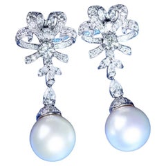 GIT Certified South Sea Pearls 3.40 Ct Diamonds 18K Gold Earrings