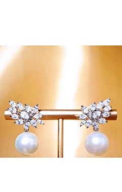 GIT Certified South Sea Pearls 3.60 Ct Diamonds 18K Gold Earrings