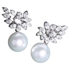GIT Certified South Sea Pearls 3.60 Ct Diamonds 18K Gold Earrings