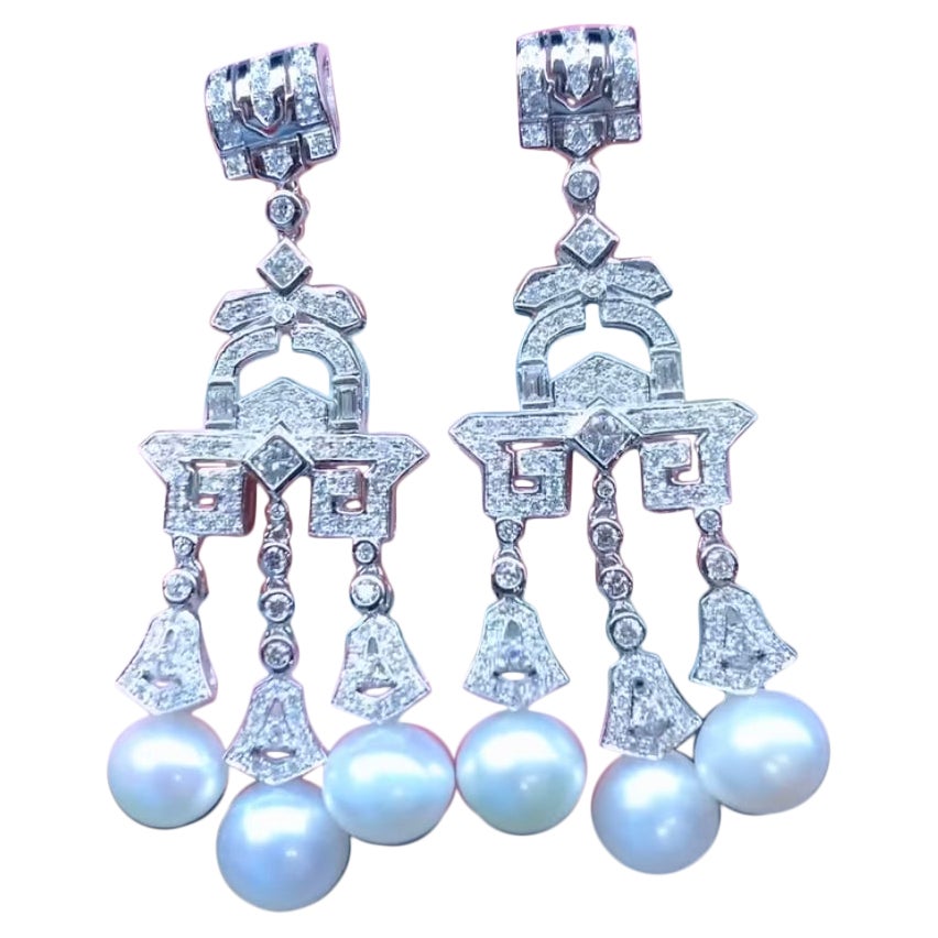 GIT Certified South Sea Pearls 4.13 Ct Diamonds 18K Gold Earrings  For Sale