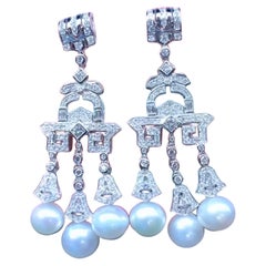 Boucles d'oreilles en or 18 carats GIT Certified South Sea Pearls 4.13 Ct Diamonds 