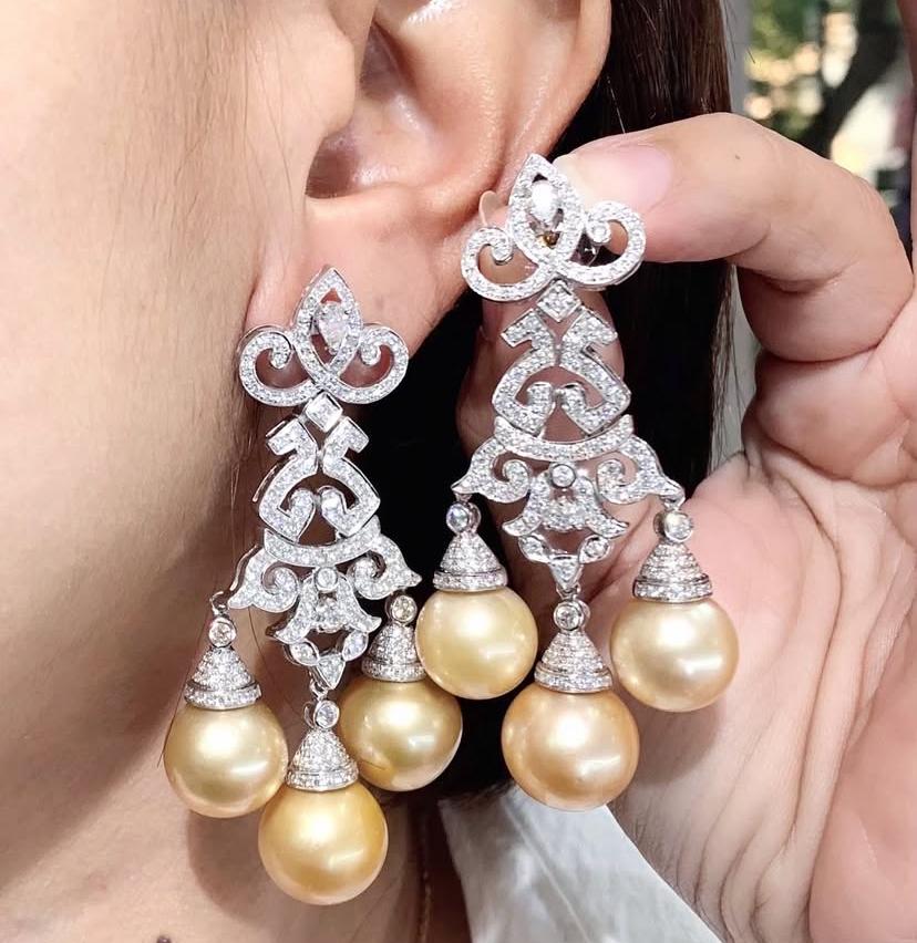 GIT zertifiziert Südseeperlen 4,40 Karat Diamanten 18k Gold Ohrringe im Angebot 4