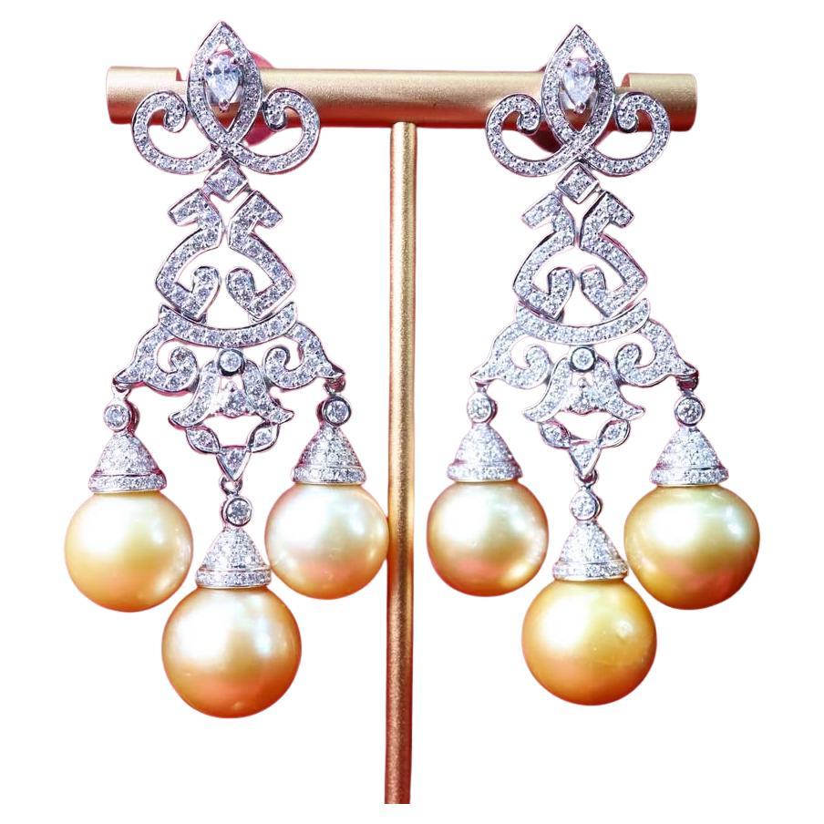GIT zertifiziert Südseeperlen 4,40 Karat Diamanten 18k Gold Ohrringe im Angebot