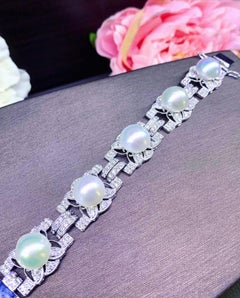 Bracciale in oro 18K con perle dei mari del sud certificate GIT e 5,00 carati di diamanti