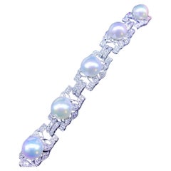GIT Certified South Sea Pearls 5.00 Ct Diamonds 18K Gold Bracelet