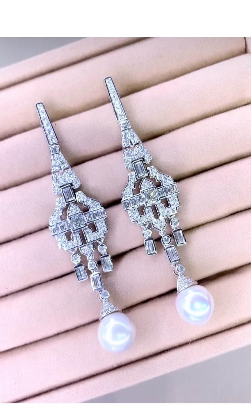Art Deco-Ohrringe, GIT-zertifizierte Südseeperlen 5,80 Karat Diamanten (Gemischter Schliff) im Angebot