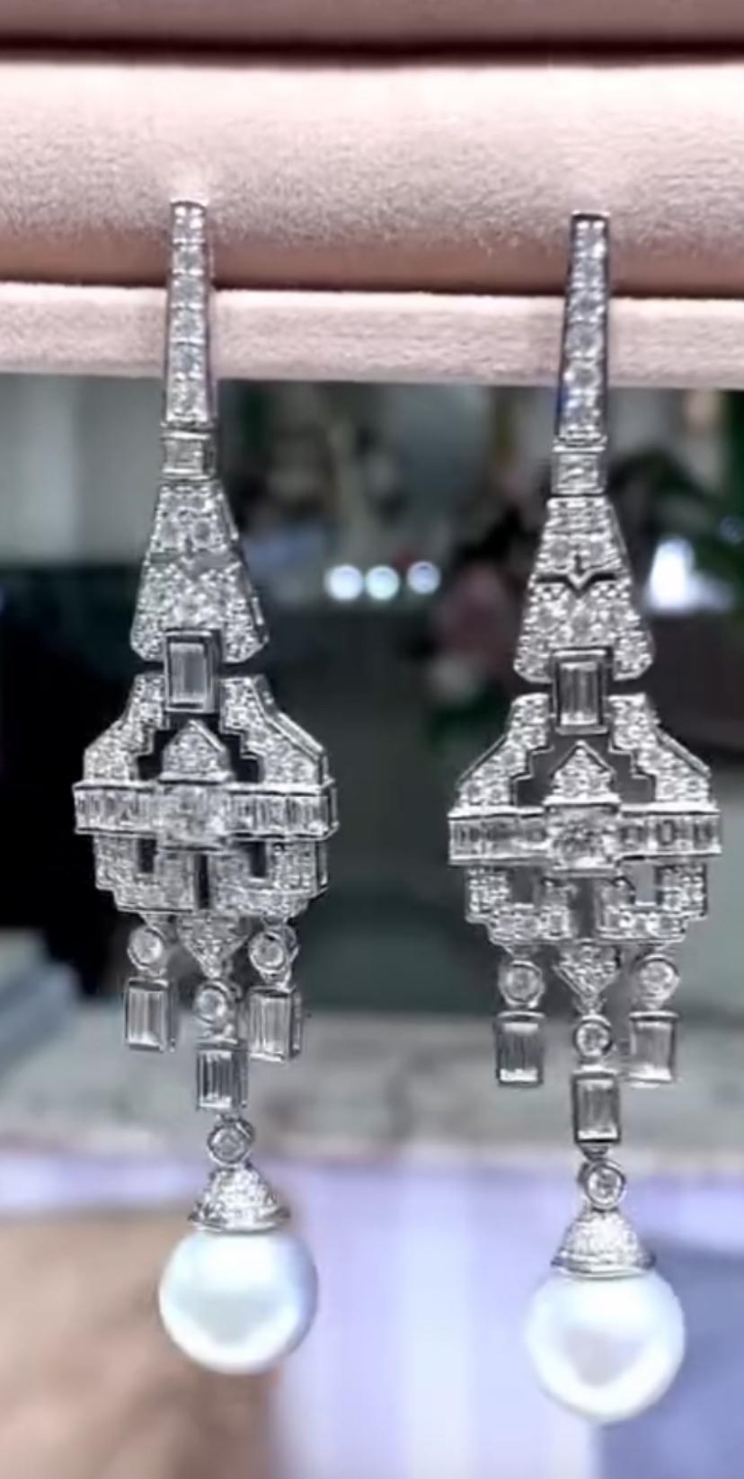 Art Deco-Ohrringe, GIT-zertifizierte Südseeperlen 5,80 Karat Diamanten Damen im Angebot
