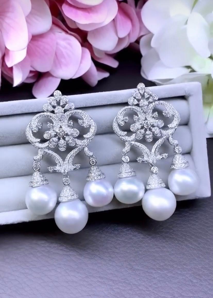 GIT Certified South Sea Pearls 6.00 Ct Diamonds 18k Gold Earrings For Sale 1